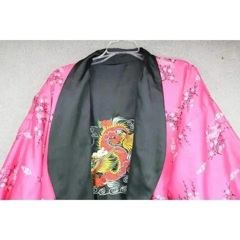 Women's Reversable Kimono Robe-Embroidered Dragon-One Size-Missing Belt-Pockets - Picture 5 of 6